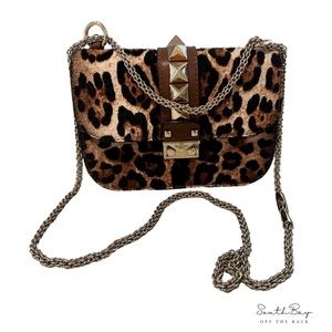 VALENTINO GARAVANI
CalfHair Leopard Print SmallGlam Lock Rockstud Flap Blush Bag
